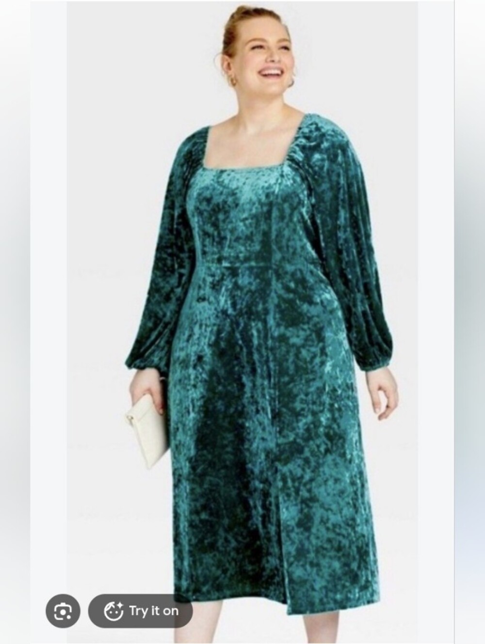 Ava & Viv Teal Crushed Velvet Square-Neck Midi Dress Size OX